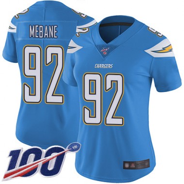 Los Angeles Chargers NFL Football Brandon Mebane Electric Blue Jersey Women Limited 92 Alternate 100th Season Vapor Untouchable